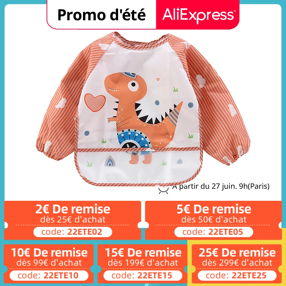 Baby bibs toddler kids waterproof long sleeve apron cartoon animals children feeding smock bib baby stuff 0-3Y baby headband