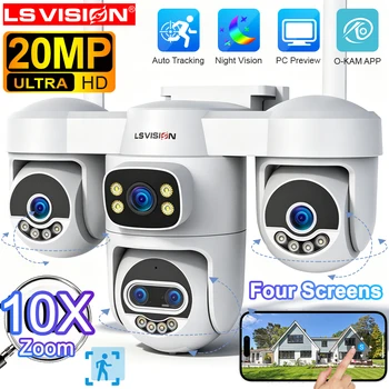 LS VISION 20MP WiFi Security Camera 10X Zoom 5 Lens 4 Screens Wireless 2.4/5Ghz Outdoor Camera Electric PTZ Auto Tracking CCTV 1