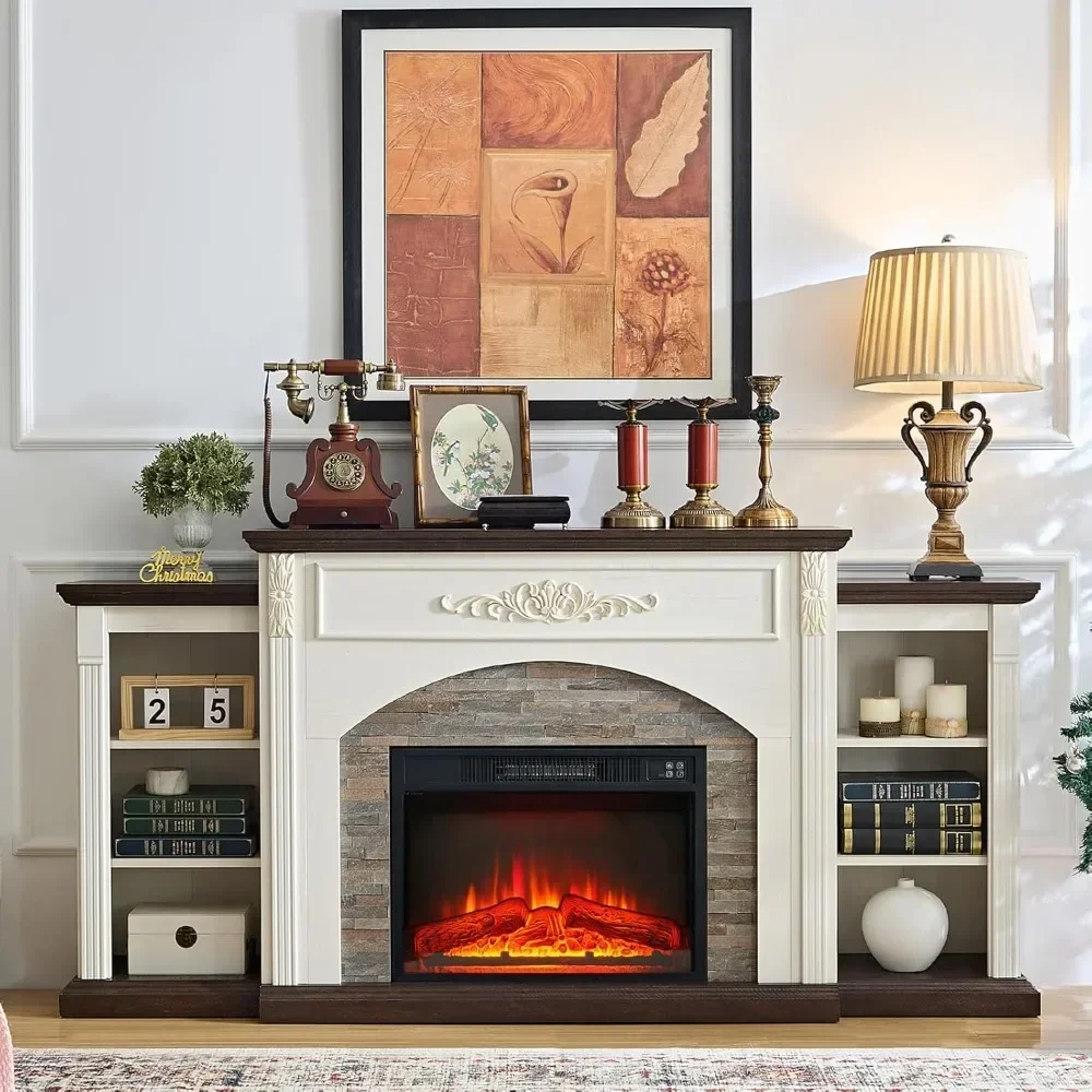 72" Fireplace TV Stand for TVs Up To 80 Inch 23'' Fireplace Insert Heater W/ LED Flame Fireplaces 3