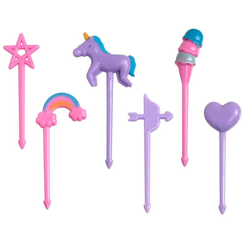 4/6/8/10PCS Unicorn Mini Food Fruit Fork Set Kid Cute Bento Box Decor Dessert Forks Cartoon Toothpick Cake Dessert Party Supply