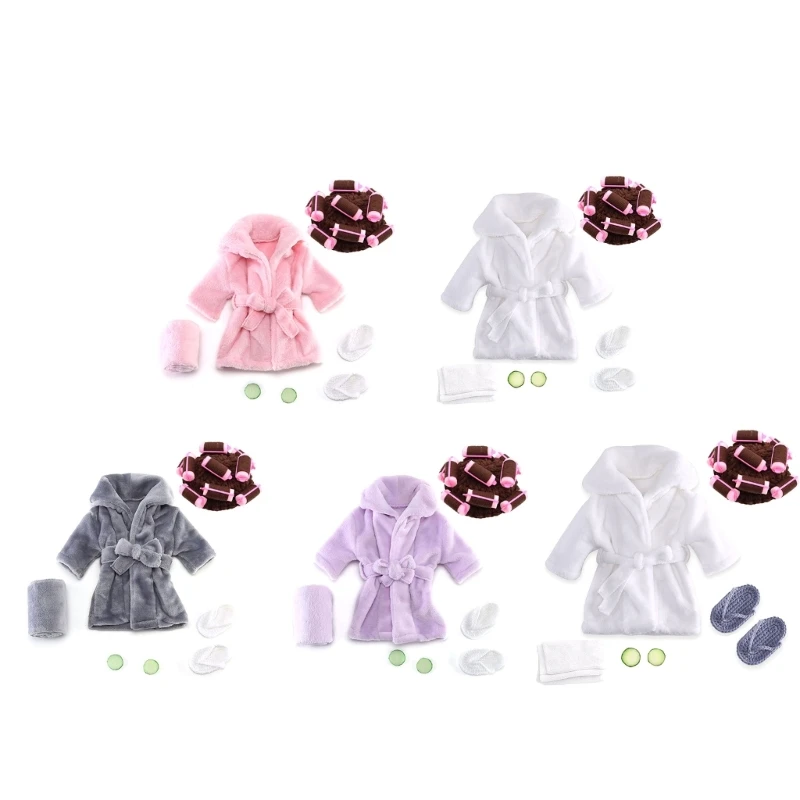 

Q0KB Newborn Costume for Photography Baby Breathable Bathrobe Curly Hair Cap Headwear Photo Clothing Photo Outfits