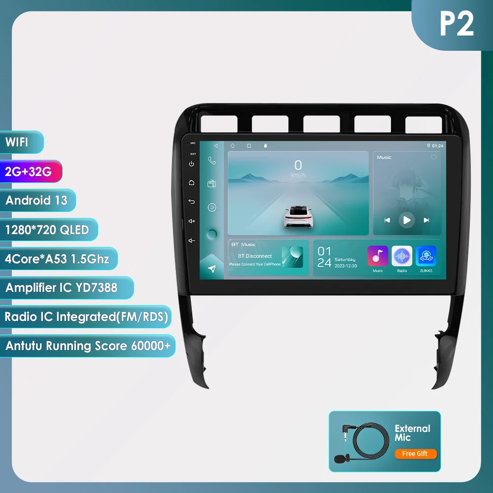 thumbnail image 1 of Radio para coche Hizpo 7862 para Porsche Cayenne 1 2002-2010 2 Din Android 12 Reproductor de vídeo multimedia Estéreo GPS Carplay + Navegación automática, 1 of 5