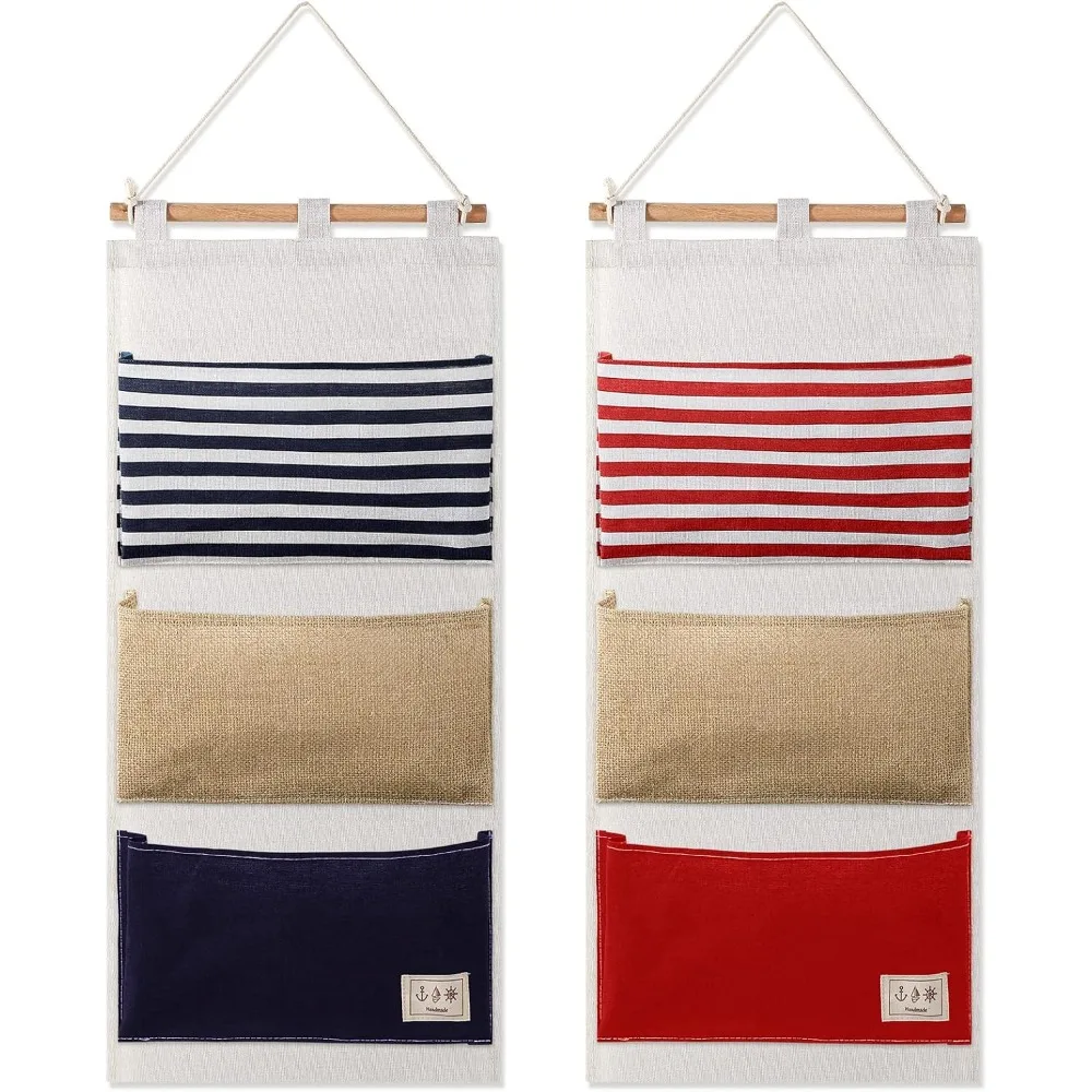 Colorblock Stripe Patchwork Storage Bag Multi-Function 3 Pocket Hanging Bag Home Organization and Storage Bag Home Decor