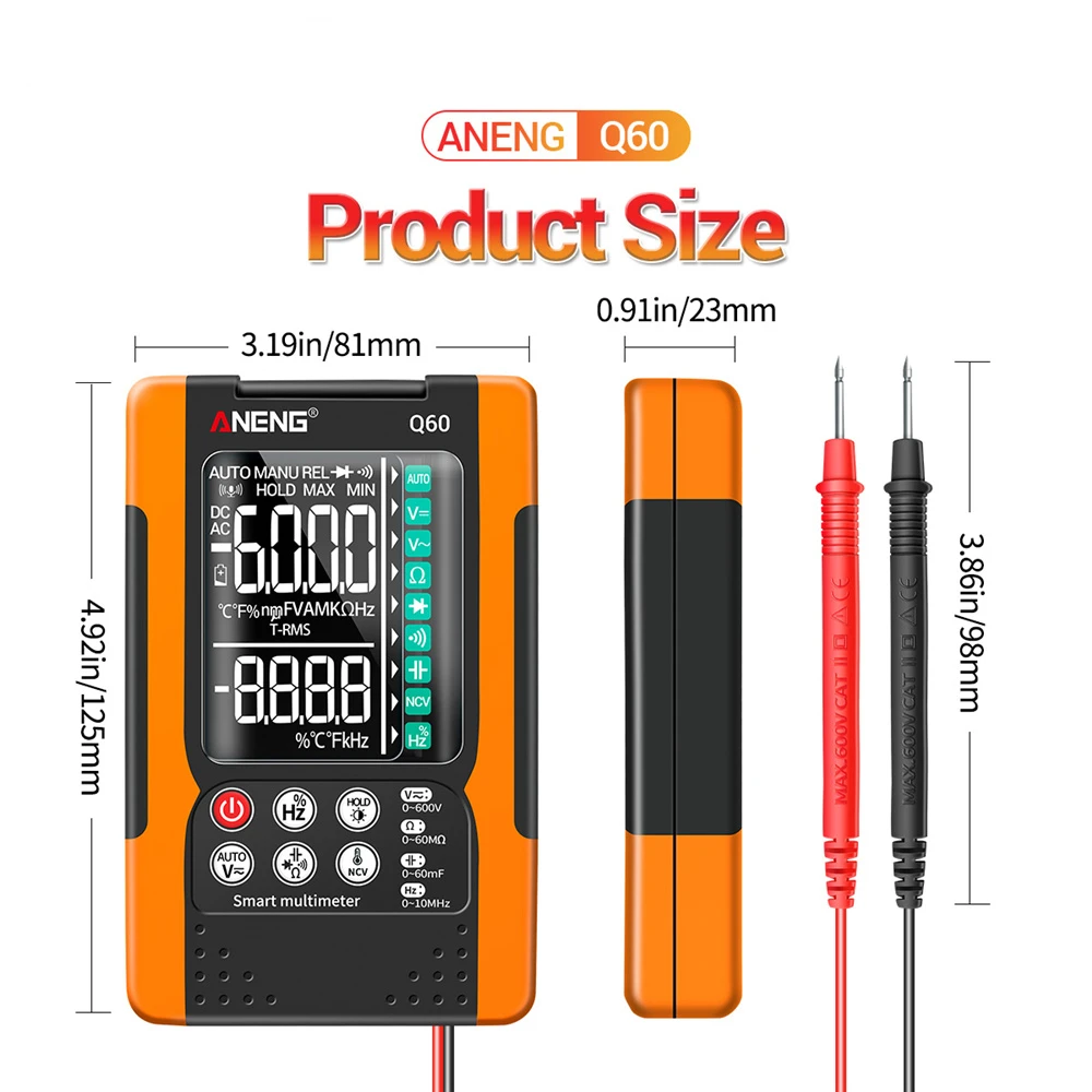Q60 Digital Multimeter High Precision Digital Transistor Tester 6000 Counts True RMS Auto Electrical Capacitance Meter 4