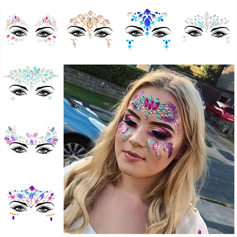 Festival Face Jewels Crystal Body Stickers Make Up Face Gems Glitter Rhinestones Sticker for Festival Party Dress UP