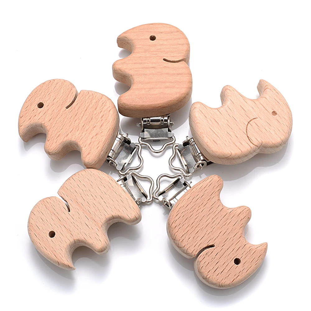 Pacifier accessories 5pcs Woode Pacifier Baby Beech Wooden Animal Pacifier Metal Clips Holder Heart Chain Teether Accessories