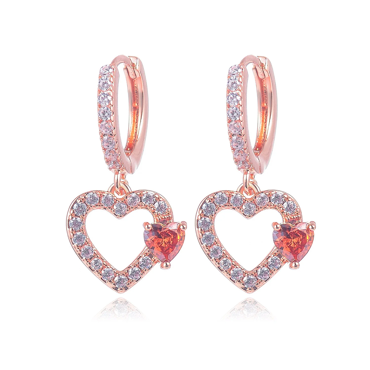 

Drop Earrings Love Heart Inlaid Stone Female Children Girl Small And Chic Sweetness Lovely Gift