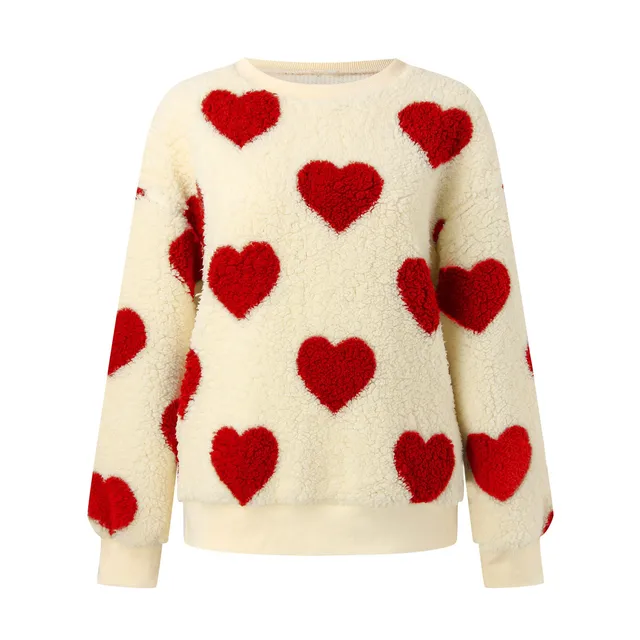 Korean Reviews Many Clothes Winter Plush Love Printed Loose Long Sleeved Round Neck Pullover Sweatshirt Valentine'S Day кофта 2