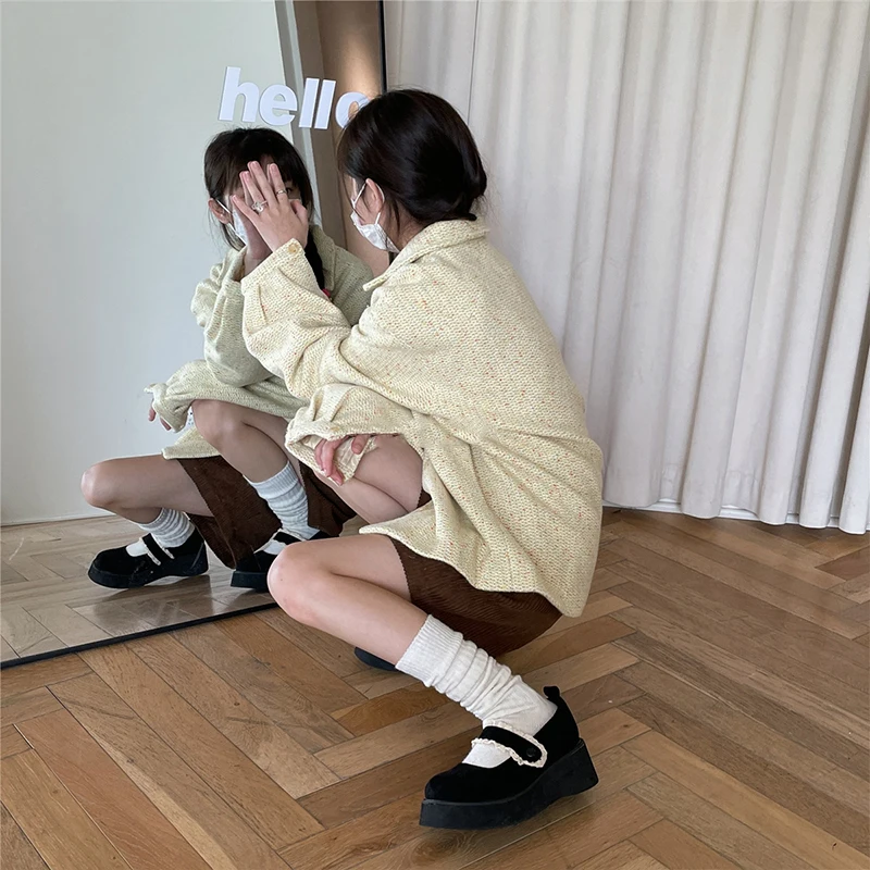 Cozy Wool Knee-Length Stacked Socks - Thick Coffee Colored Winter Warmth