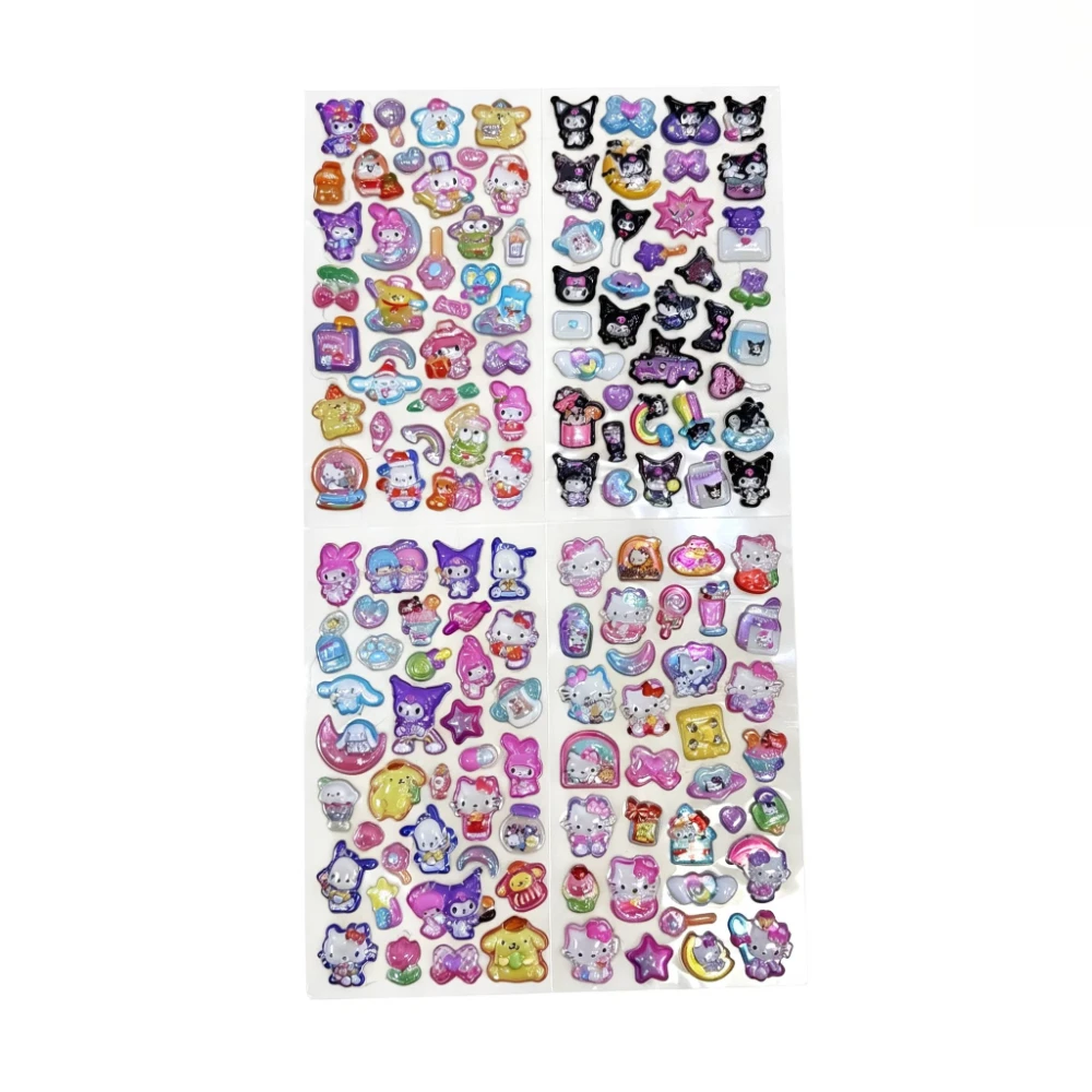 귀여운 헬로키티 스티커 쿠로미 시나모롤 마이멜로디 3D 릴리프 젤리 스티커 카와이 장식 버블 데칼 장난감 선물 S