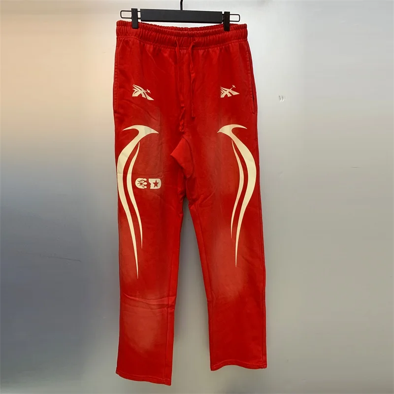24ss Hell Star Washed Red Sweatpants Men Women Pure Cotton Y2K Pants Oversized Hip Hop Tracksuit Set