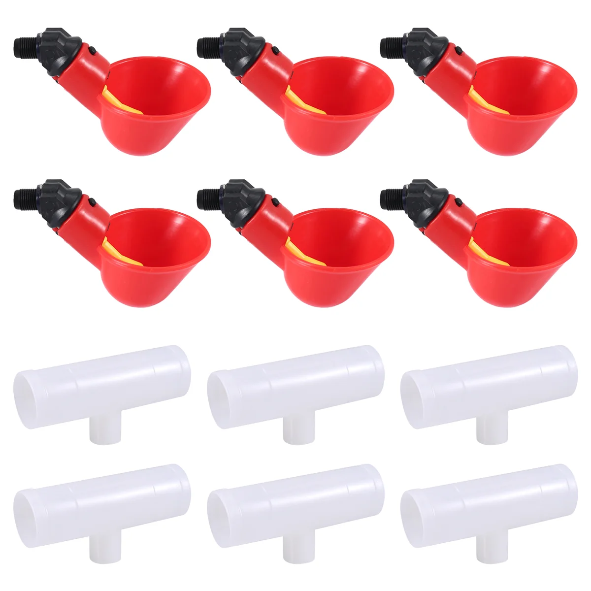 Chicken Waterer Cups, Chicken Waterer Feeder Tee Fittings, Automatic for Ducks Quail 6Pcs