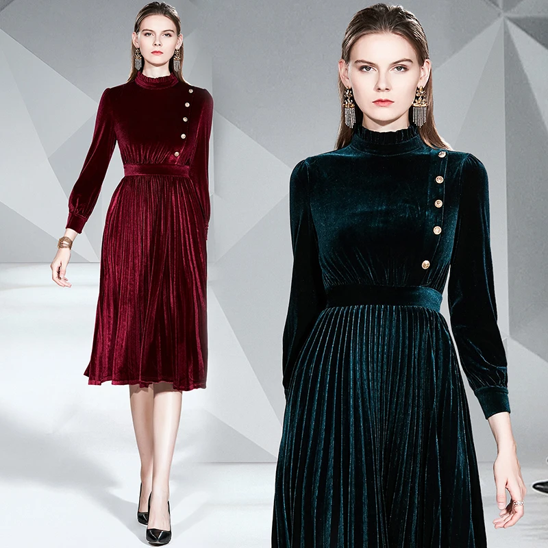 

Autumn Elegant Red Long Dress Velvet Solid Color Premium Vestido Festa Luxo Rojo Maxi Dresses For Women