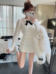 2023 Long Sleeves Solid Bodycon Top Sexy Mini Dress Set Autumn Winter Women Fashion Streetwear Outfits Y2K
