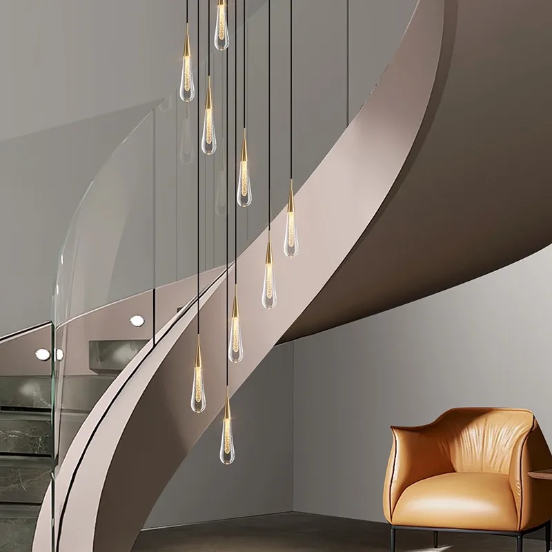 Led Stair Pendant Light Modern Nordic Indoor Crystal Meteor Lamp Hall