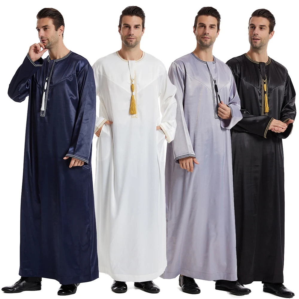 

Muslim Men Abaya Open Front Zipper Jubba Thobe Dress Turkey Kaftan Arabia Dubai Saudi Caftan Islamic Ramadan Abayas Middle East