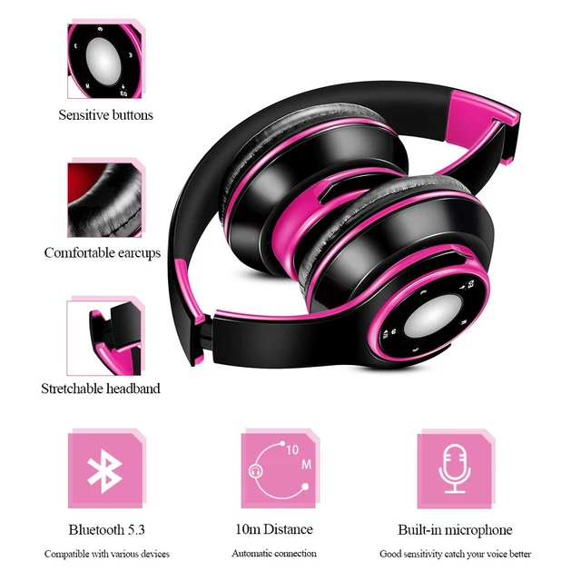 Best Colorful Earphones Wireless Bluetooth 5.3 Headsets Built-in Mp3 Player Foldable Sport Headphones Stereo Sound For Cellphone 2