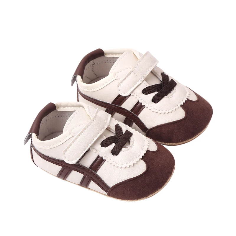 

0-18M Infant Baby Boys Girls Moccasins Sneakers Contrast Color Stripe PU Leather Anti-Slip Sole Prewalker First Walker Shoes