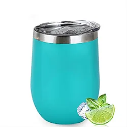 Personalized Insulated Stainless Steel Wine Tumblers with Lid - 12oz Travel Cups Set - 301 - 400ml (Eggshell Blue)