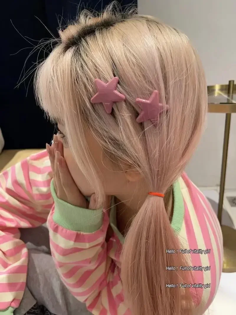 

Y2k 2pcs Set Cream Girl Style Pink Star Hairpin Heart Hair Clip Dopamine Pentagram Side Snap Clip Women Hair Accessories