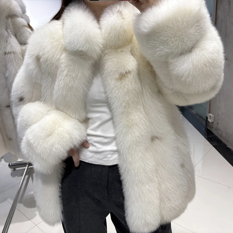 YOLOAgain Stand Collar Real Fox Fur Jacket Women Natural Fox Fur
