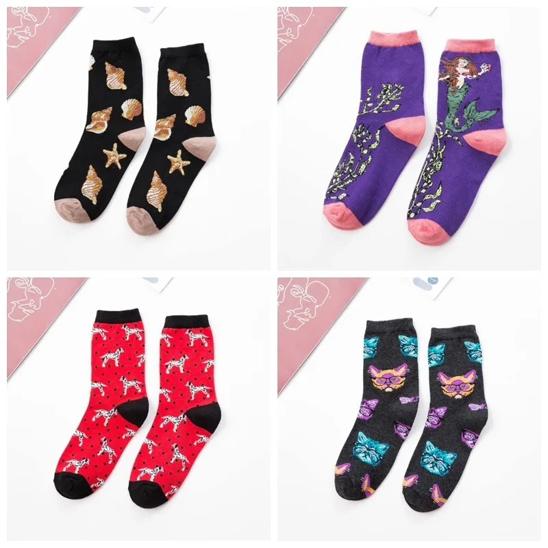 

New Autumn and Winter Styles Funny Personalized Cartoon Pattern Cotton Colorful Socks for Women Designer Socks
