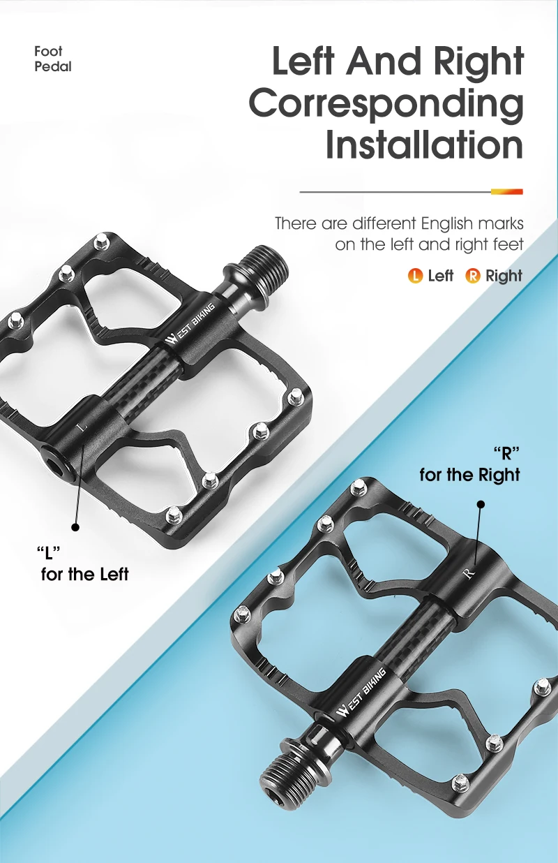 WEST BIKING Carbon Faser Rennrad Pedal Ultraleicht 3-Lager Carbon Rohr Radfahren Pedal Aluminium Anti-slip Flache Fahrrad teile – Detail 5