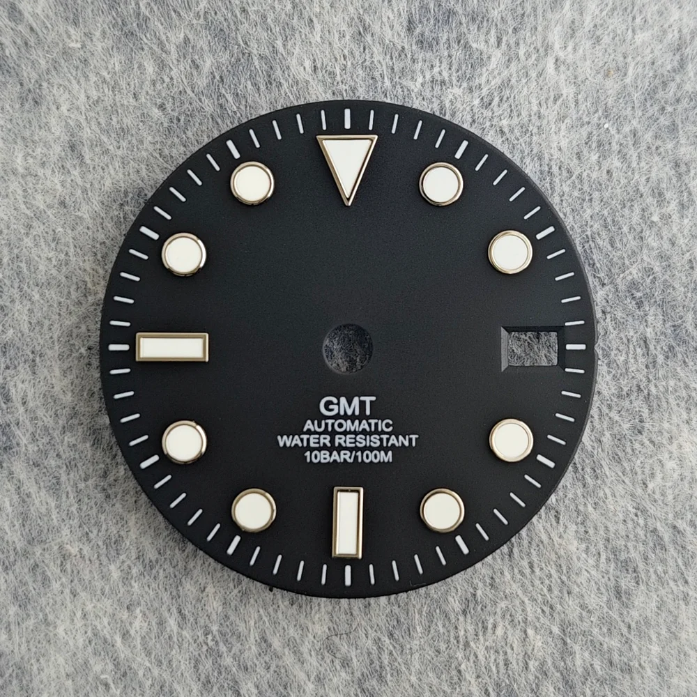 Matte Black Watch Dial with Multicolor GMT Text and Elegant Edge Finish