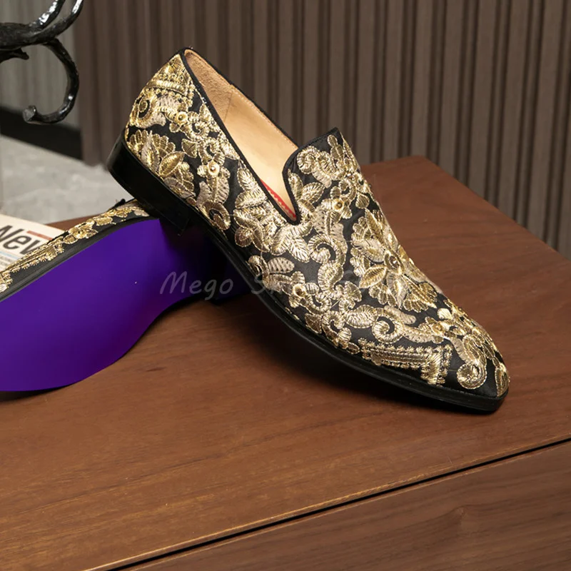 Embroidery Casual Men's Shoes Black and Gold Loafers Brand Design Casual Formal Business Shoes Comfortable Shoe Size47