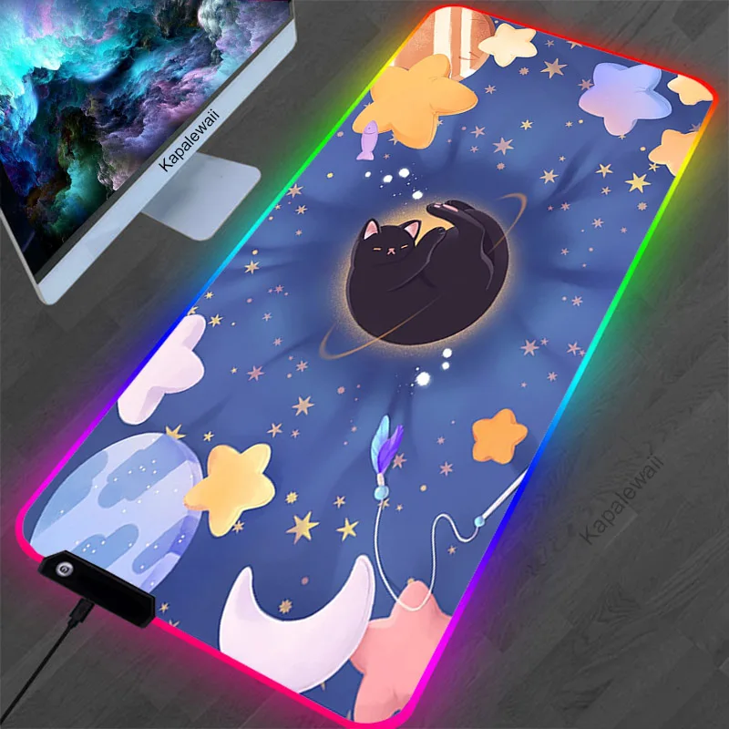 

RGB коврик для мыши, игровой коврик для мыши, размер XXL, аниме, кот, Kawaii, компьютер, ноутбук, ПК, клавиатура, мышь, коврик для мыши со светодиодной подсветкой, коврик для геймеров, Настольный коврик