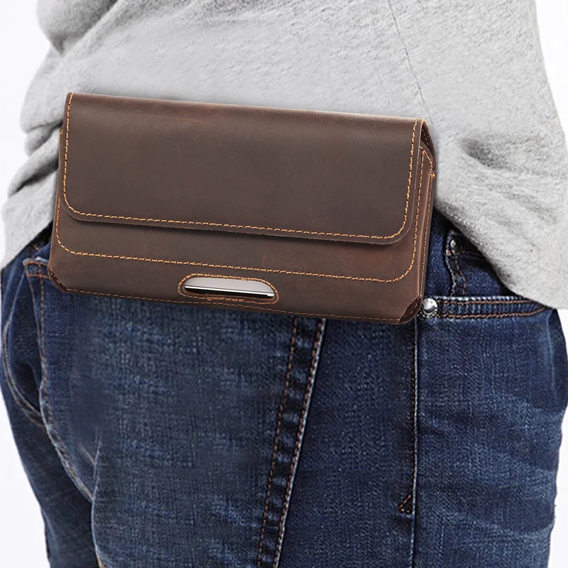Premium Genuine Leather Phone Holster with Belt Clip