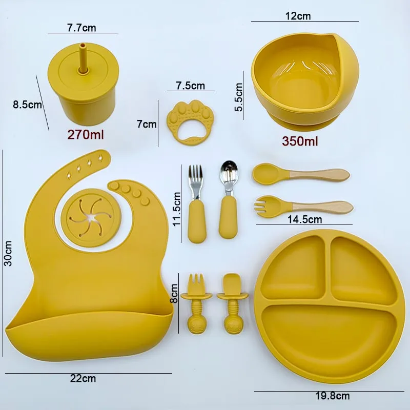 Silicone Cutlery Set Silicone Bowl Silicone Dinner Plate Baby Feeding Spoon Drinking Cup 11Pcs Silicone Feeding Sets For Baby Personalized Name Children's Tableware Suction Cup Plates Bowl Spoon Feeding Cups BPA Free