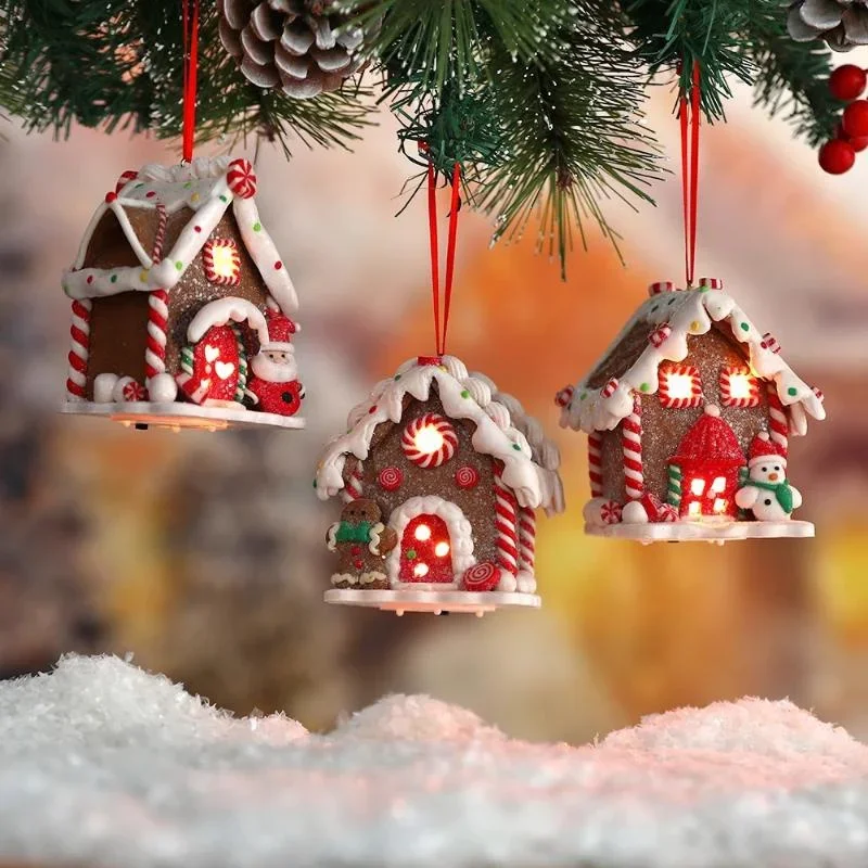 Christmas House Soft Ceramic Pendant Creative LED Luminous Christmas House Decoration Home Holiday Decor Christmas Tree Decor