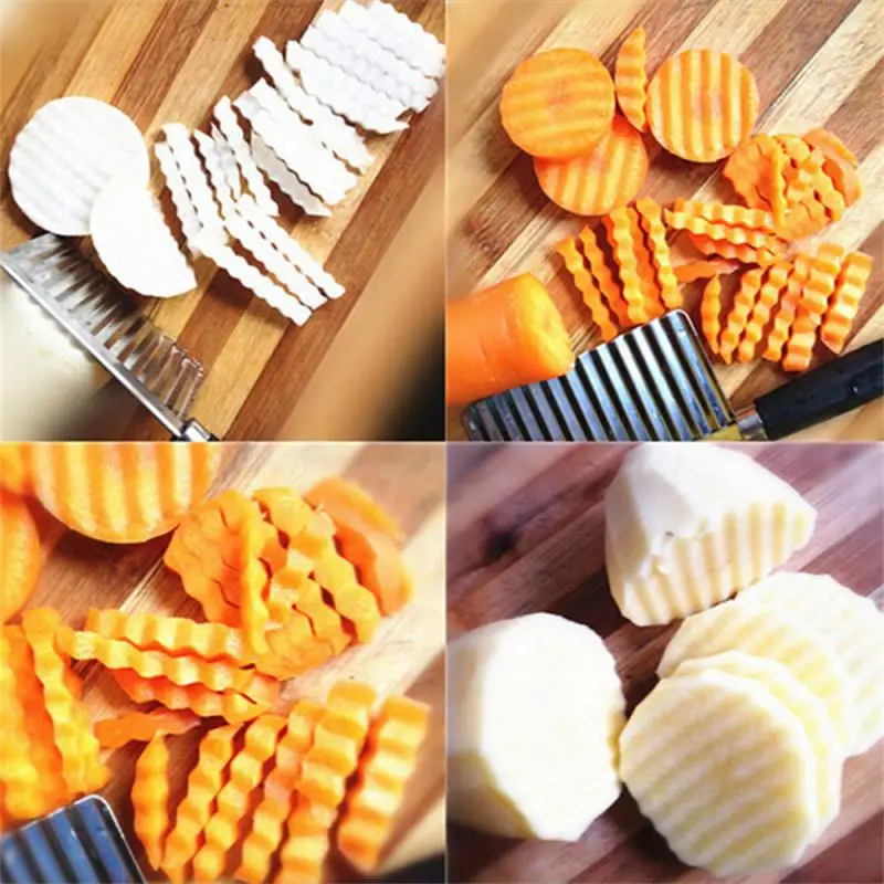 Vegetable Slicer Stainless Steel Potato Chip Slicer Dough Vegetable Fruit Crinkle Wavy Slicer Knife Potato Cutter Chopper French Fry Maker Tool