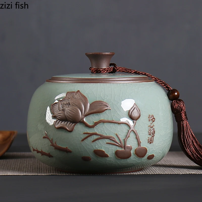 Ceramic Tea Caddy Storage Tank Sealed Jar Candy Jar Tea Box Sugar Bowl Organizer Home Food Container Decorative Jars Can Tea Canister