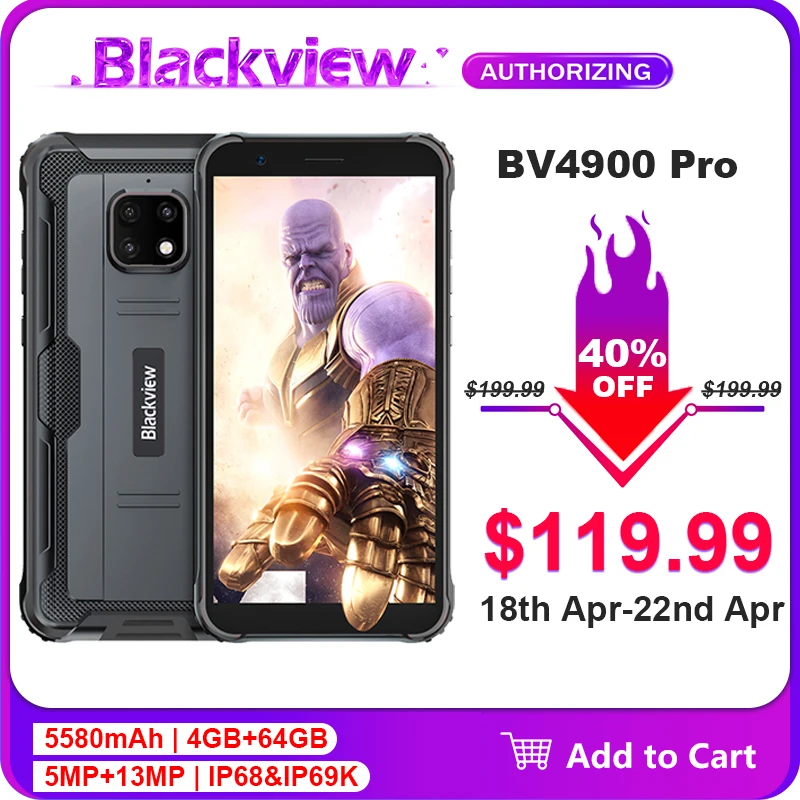 Смартфон Blackview BV4900 Pro защищенный IP68 4 + 64 ГБ 5580 мАч 5 7 дюйма Android 10 0 8 ядер NFC 4G |