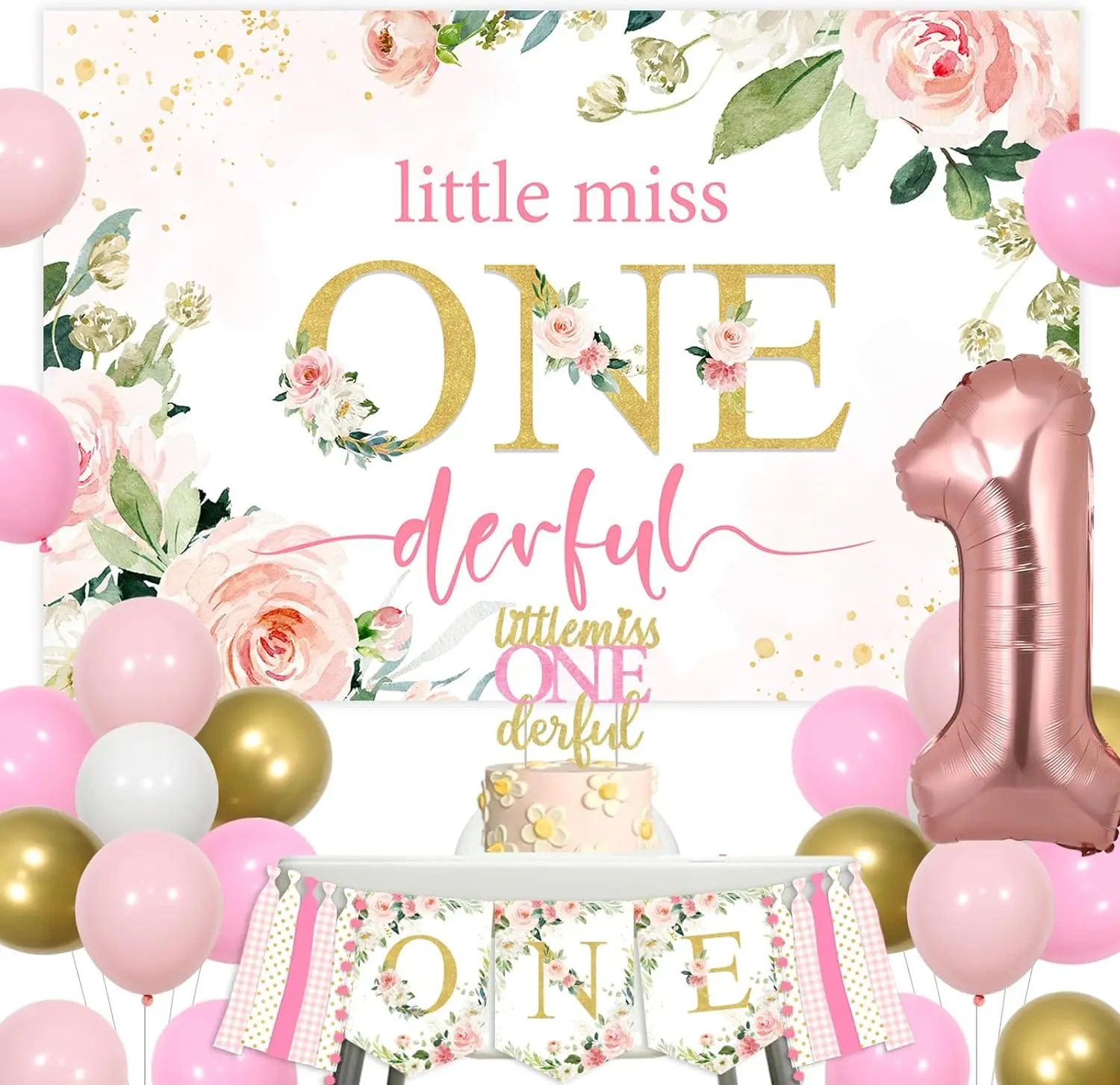 

Miss Onederful 1st Birthday Decor Backdrop Cake Topper First Birthday High Chair Banner Baby Girl One Year Old Birthday Party