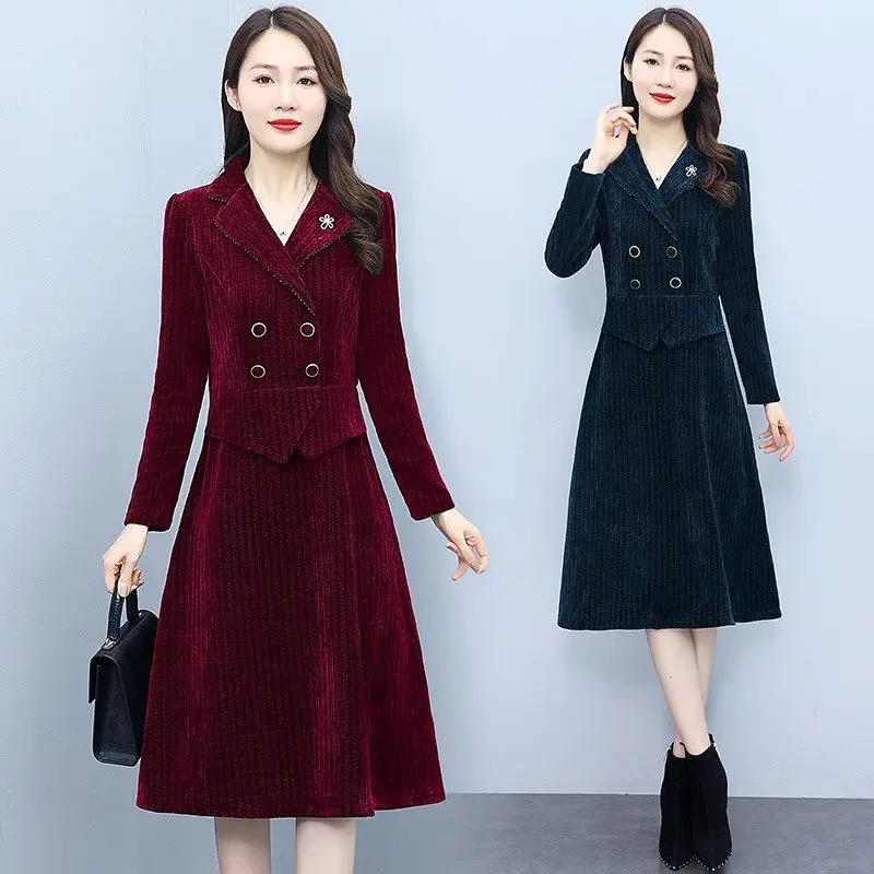 

Spring Office Clothes Women 2024 New Corduroy Suit Dress Women Business Buttocks Fashion Slim Blazer Dress Female Robes Z3799