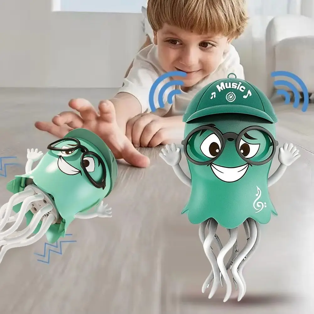 LED 라이트 댄싱 문어 장난감 팔각 발톱 비틀기 기어다니기 춤추기 마법의 춤추는 문어 자동 장애물 회피