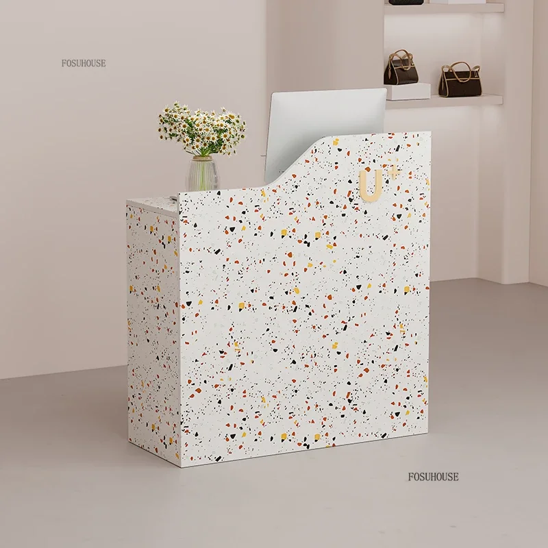 Modern Simple Office Reception Desks Clothing Store Front Desk Cashier Small Bar Table Beauty Salon Reception Desk Counter B