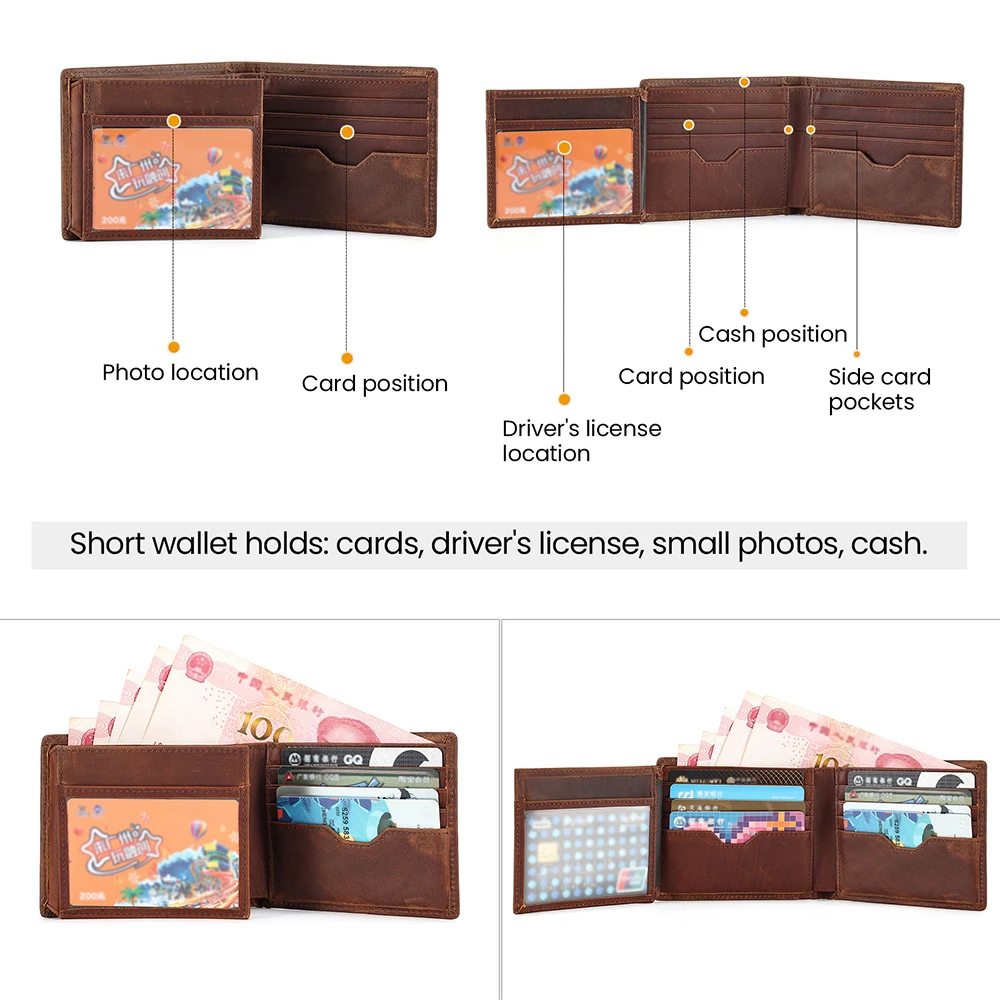 Men's genuine cowhide luxury wallet rfid multi-card business horizontal gentleman leather Coin purses card holder Money clip