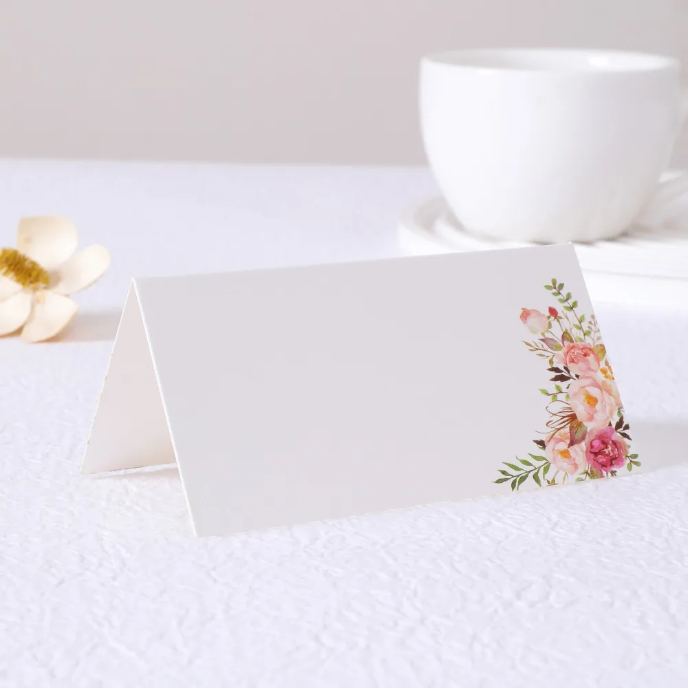 Name Place Cards Printed Flowers 20/50/100pcs Wedding Seating Number Table Card Decor Christmas Birthday Party Greeting Card