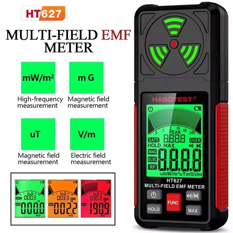 Radiation Detector HT627 EMF Meter Electromagnetic Radiation Tester Electric Field Magnetic Field RF Radiation Radio Frequency Detector Warn Meter
