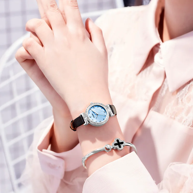DOM Women's Watch Fashion Quartz  Bracelet Set Pink Dial Simple Rose Gold Belt Waterproof Luxury Ladies Watch
