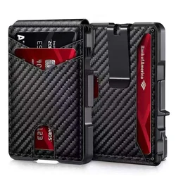 Slim RFID Blocking Wallet for Men - Minimalist Metal Card Holder with Money Clip (Carbon fiber)