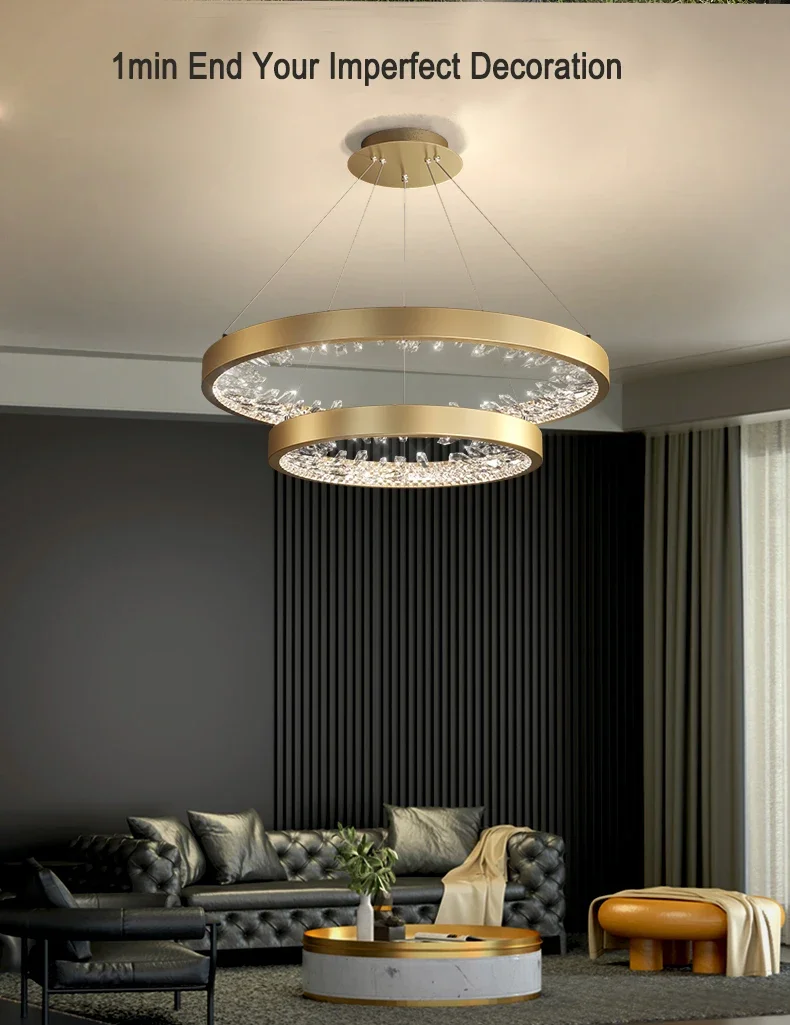 Description Picture 3 of itemModern Crystal Luxury Round Ring Chandelier For Living Room Restaurant Bedroom Kitchen Home Decor Black/Gold Pendant Light