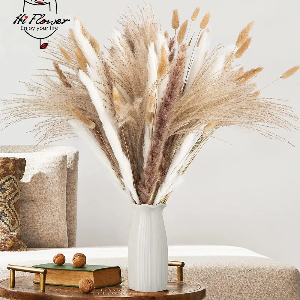 

90-120pcs Pampas Grass Natural Real Dried Flowers Bouquets Home Decoration Arranged Bohemian Wedding Modern Interior Room Decor