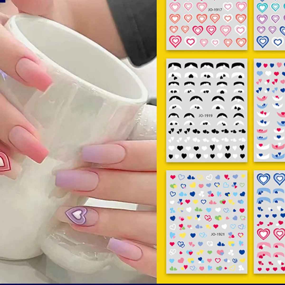 

10PCS Sweet Girl Girl Style Nail Sticker 3D Cartoon Pattern Gradient Love Abstract Line Texture Nail Decoration Decal Slider