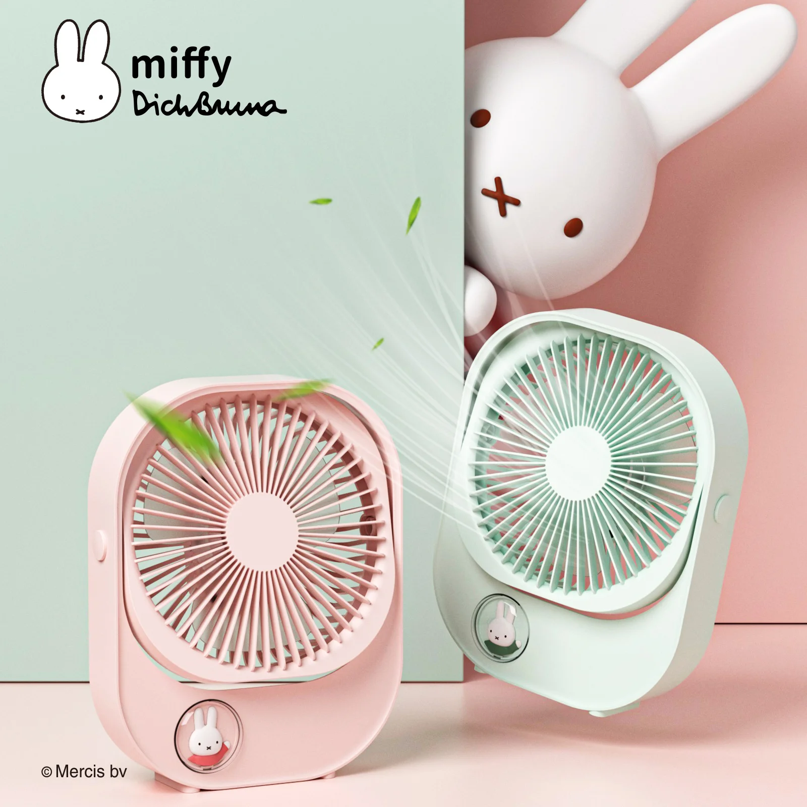 MIPOW &miffy Small Desk Fan Ultra Quiet Table Fan USB Rechargeable Strong Airflow Cooling With 3 Speed Powerful Wind Office
