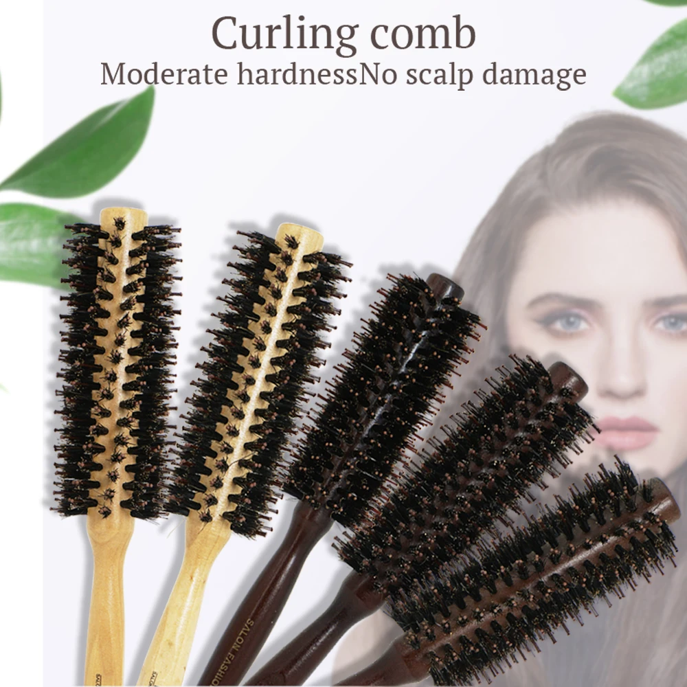 Natural Soft Bristle Hair Straight Twill Round Brush Curly Hair Styling Roller Comb Hairdressing Anti Static Hair Styling Tools